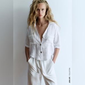 NWT! Zara Short Sleeve Linen Shirt